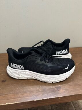 HOKA Womens Black & White Running Shoes Size 9